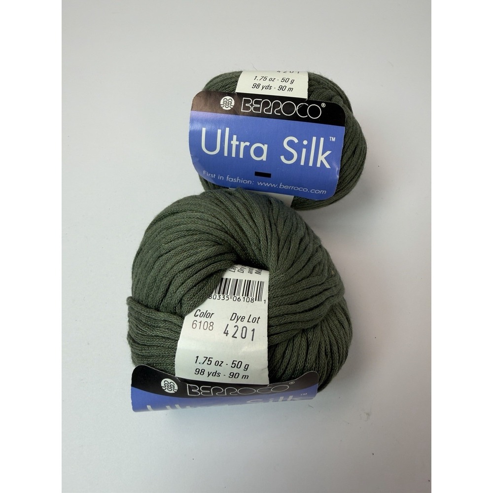 Berroco Ultra Silk Yarn Lot Of 2 Green 50g 98yds Each Silk Rayon Nylon